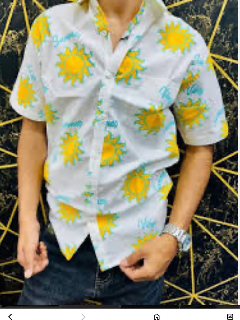 Free Planet Men's White Short-Sleeve Shirt Yellow Sun Print button NWOT small